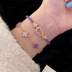 Purple full diamond four-leaf clover rose gold copper alloy bracelet