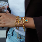 Blue resin horseshoe titanium steel bracelet