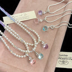 Pearl glass bead pendant, colored dopamine beaded zircon copper alloy necklace