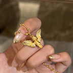 Cute little angel with golden wings copper alloy pendant