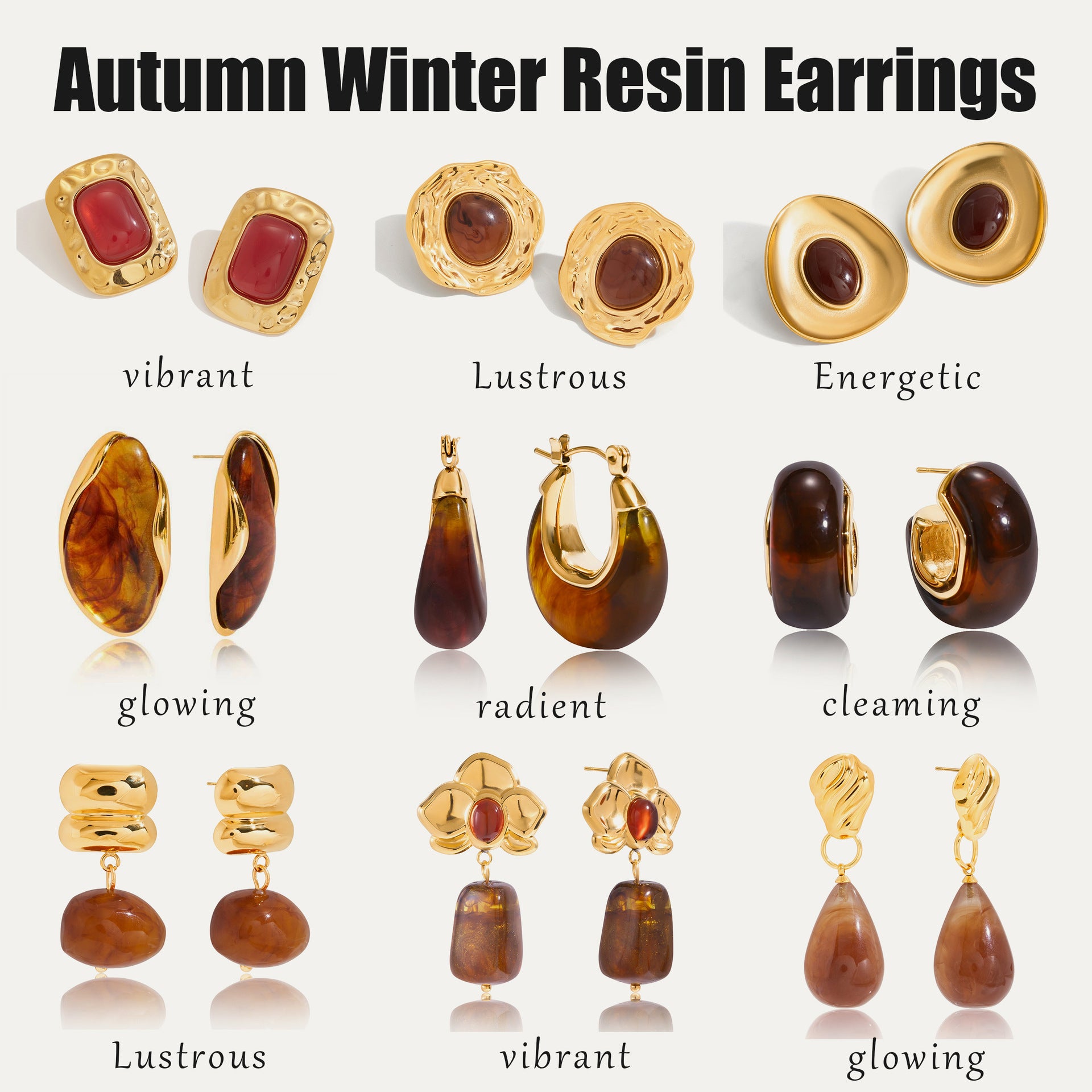 High-end stainless steel amber resin earrings