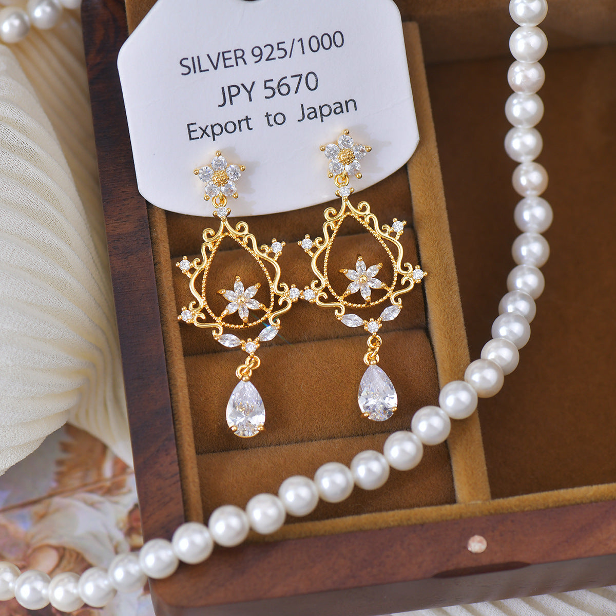 Vintage Baroque retro court style zirconium copper alloy stud earrings