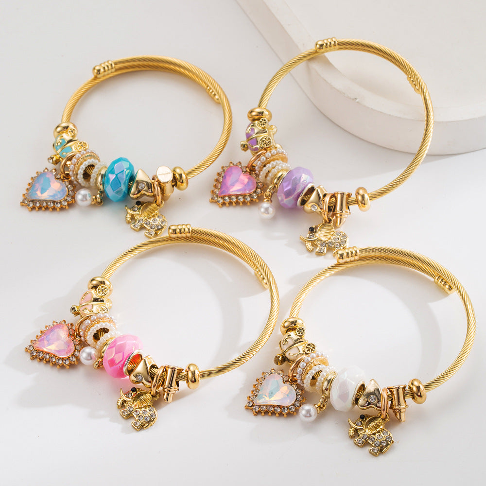 Vintage Elephant Heart Stainless Steel Bracelet