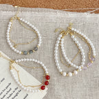 925 Sterling Silver Double-Layer Round Imitation Pearl Labradorite Bracelet