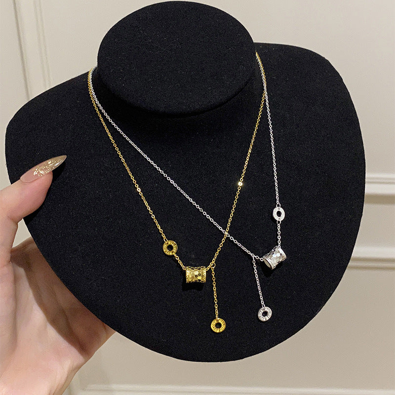 925 Sterling Silver Honeycomb Slim Waist Fish Scale Tassel Necklace