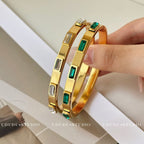 Square Emerald Diamond-Set High-Color Retention Stainless Steel Bangle