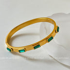 Square Emerald Diamond-Set High-Color Retention Stainless Steel Bangle