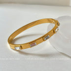 Square Emerald Diamond-Set High-Color Retention Stainless Steel Bangle