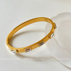 Square Emerald Diamond-Set High-Color Retention Stainless Steel Bangle