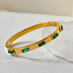 Square Emerald Diamond-Set High-Color Retention Stainless Steel Bangle