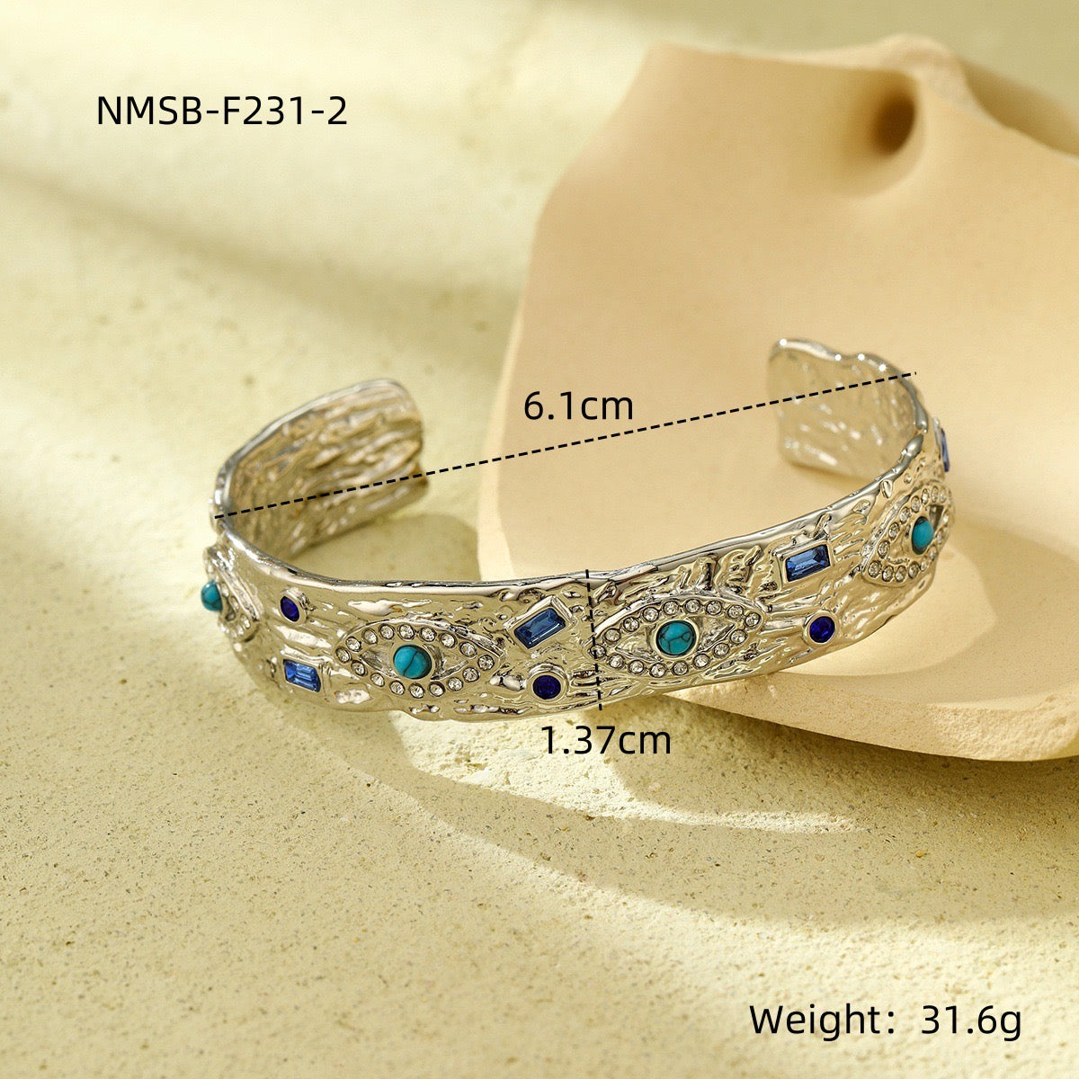 French vintage style natural stone angel eye diamond-encrusted stainless steel bracelet that won't fade.