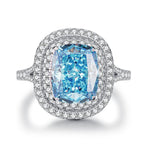 925 Sterling Silver Blue High Carbon Diamond Crush Ice Flower Ring