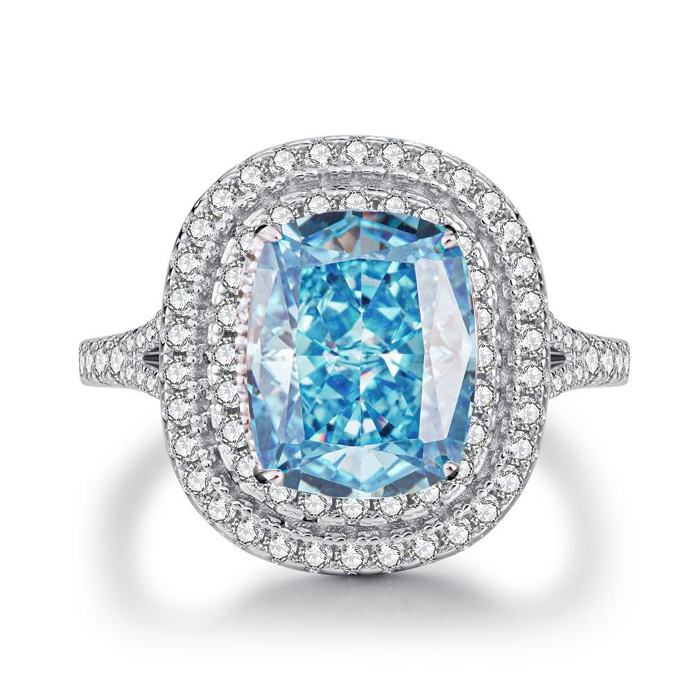 925 Sterling Silver Blue High Carbon Diamond Crush Ice Flower Ring