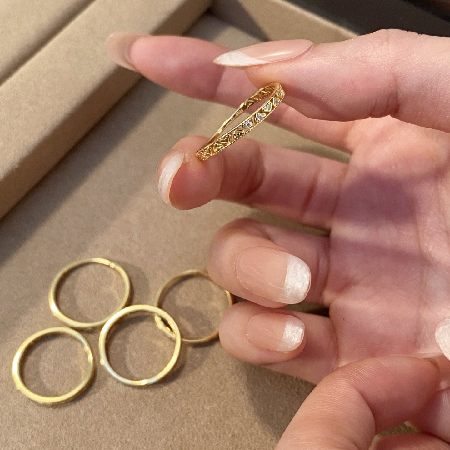 925 Sterling Silver Ring with Geometric Stacked Openwork Pattern and Zirconia Inlay