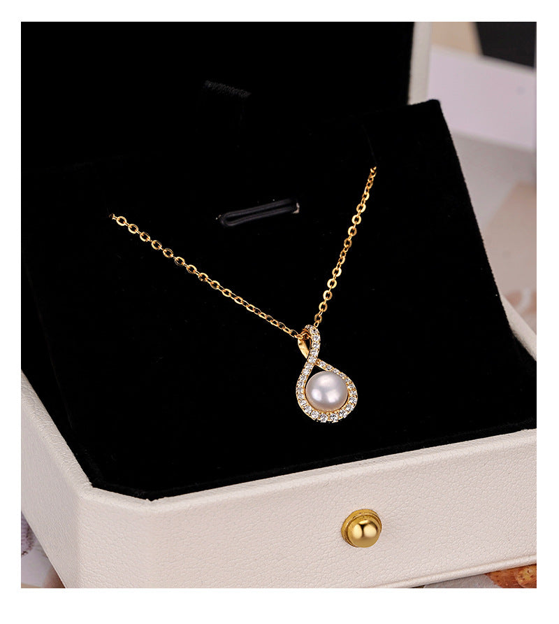 925 Sterling Silver Teardrop-Shaped Natural Pearl Necklace