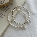 925 Sterling Silver Lily of the Valley Orchid Freshwater Pearl Silver Bead Bracelet