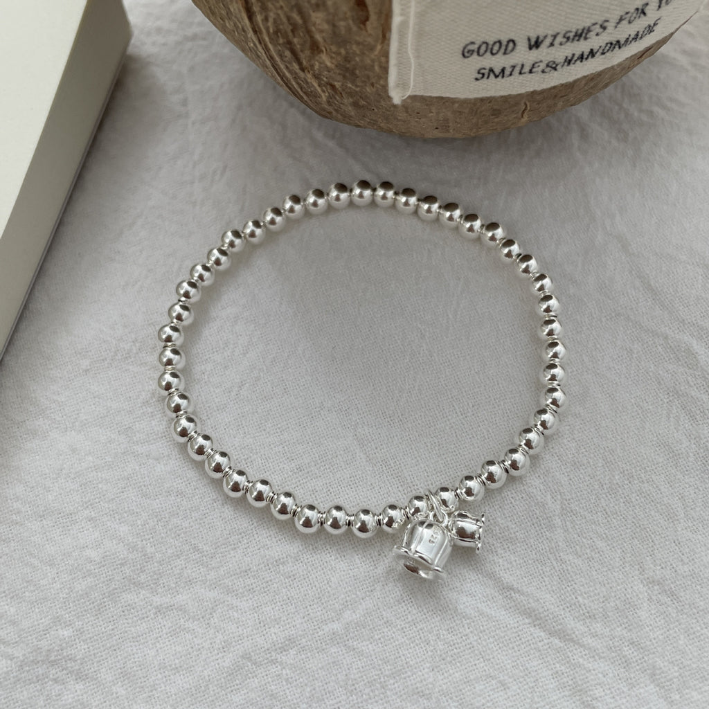 925 Sterling Silver Lily of the Valley Orchid Freshwater Pearl Silver Bead Bracelet
