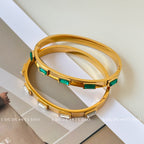 Square Emerald Diamond-Set High-Color Retention Stainless Steel Bangle