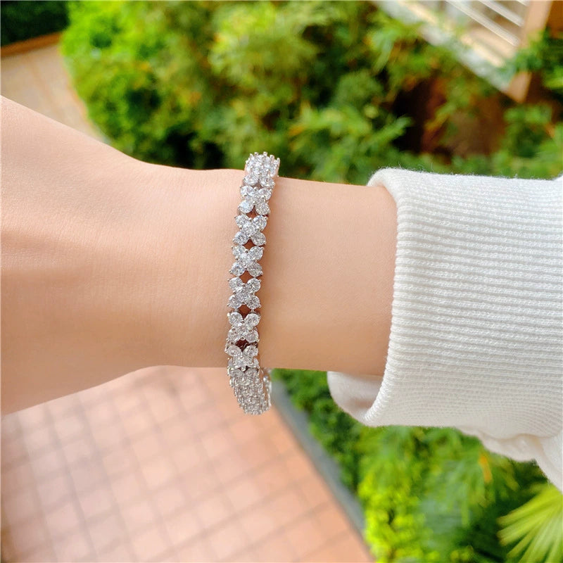 Copper-zircon flower fashion copper alloy bracelet