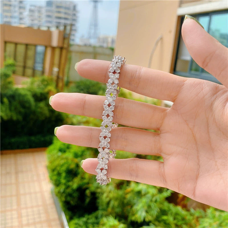 Copper-zircon flower fashion copper alloy bracelet