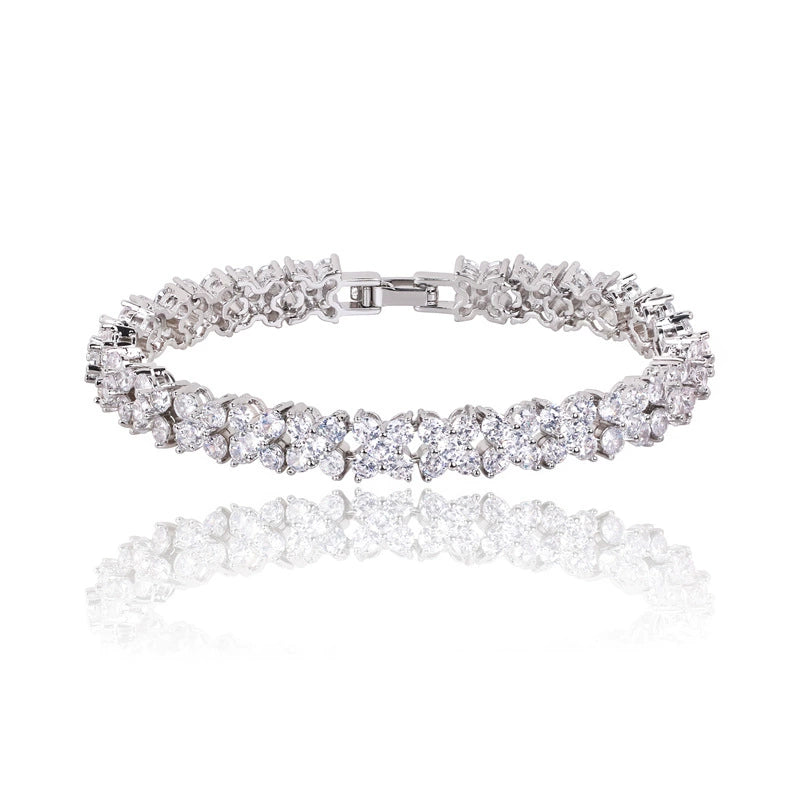 Copper-zircon flower fashion copper alloy bracelet