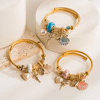 Vintage Gold Stainless Steel Pearl Shell Bracelet
