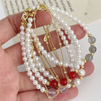 925 Sterling Silver Double-Layer Round Imitation Pearl Labradorite Bracelet