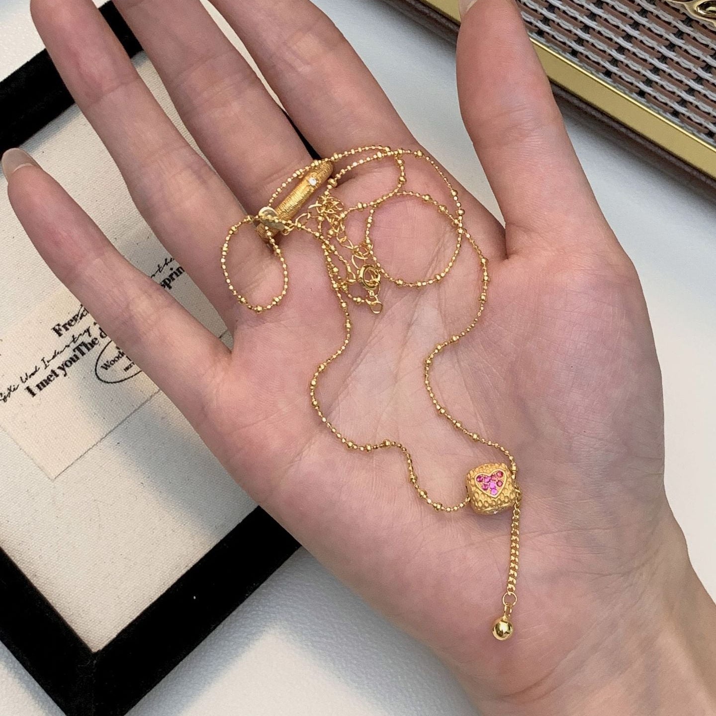 925 Sterling Silver Vintage Style Rubik's Cube Heart Bead Tassel Necklace