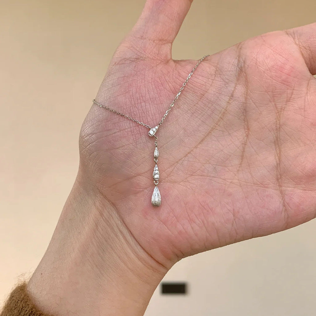 999 Sterling Silver Brushed Diamond Teardrop Necklace