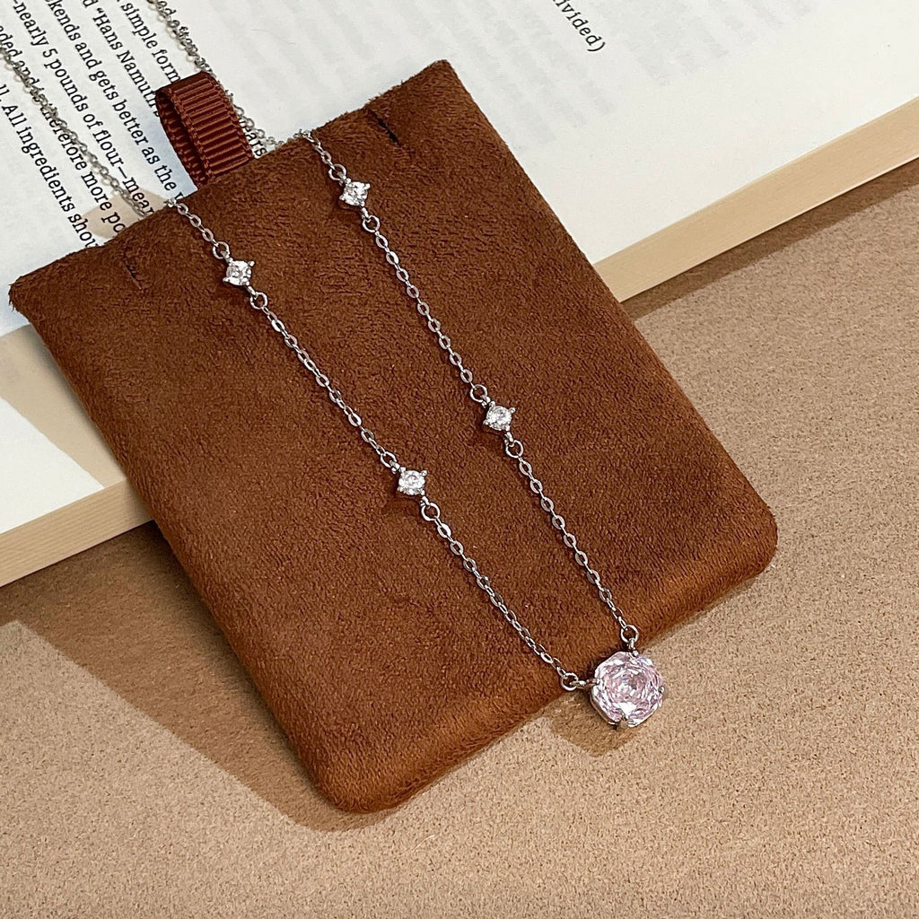 S925 Sterling Silver Super Sparkling Rose Cut Tricolor Necklace