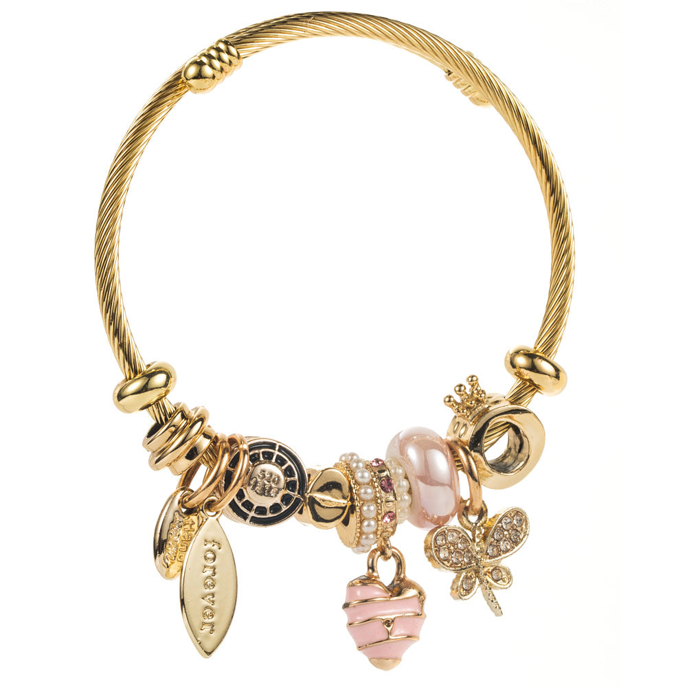 Vintage Heart Butterfly Stainless Steel Bracelet