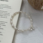 925 Sterling Silver Lily of the Valley Orchid Freshwater Pearl Silver Bead Bracelet