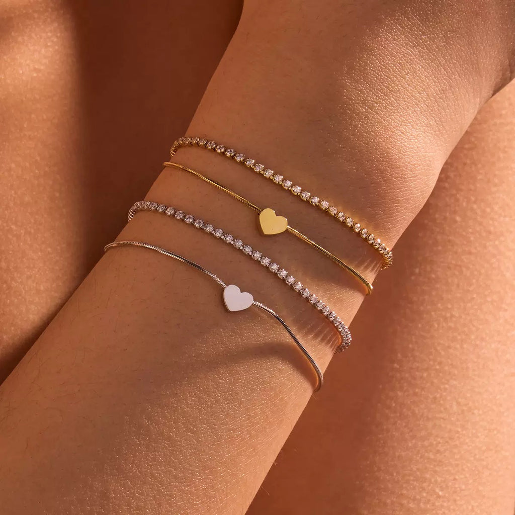 Niche high-end stainless steel double-layer heart-shaped zircon stacked bracelet