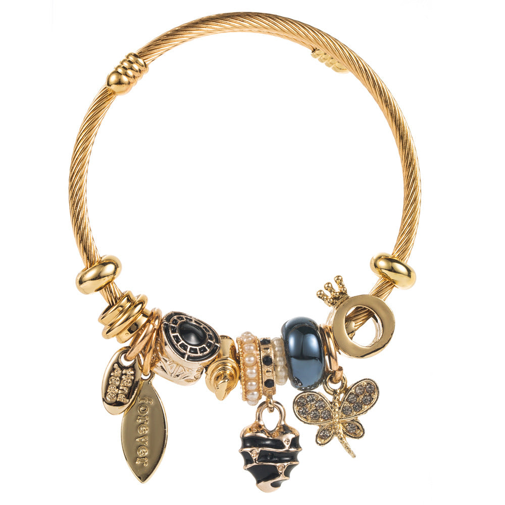 Vintage Heart Butterfly Stainless Steel Bracelet