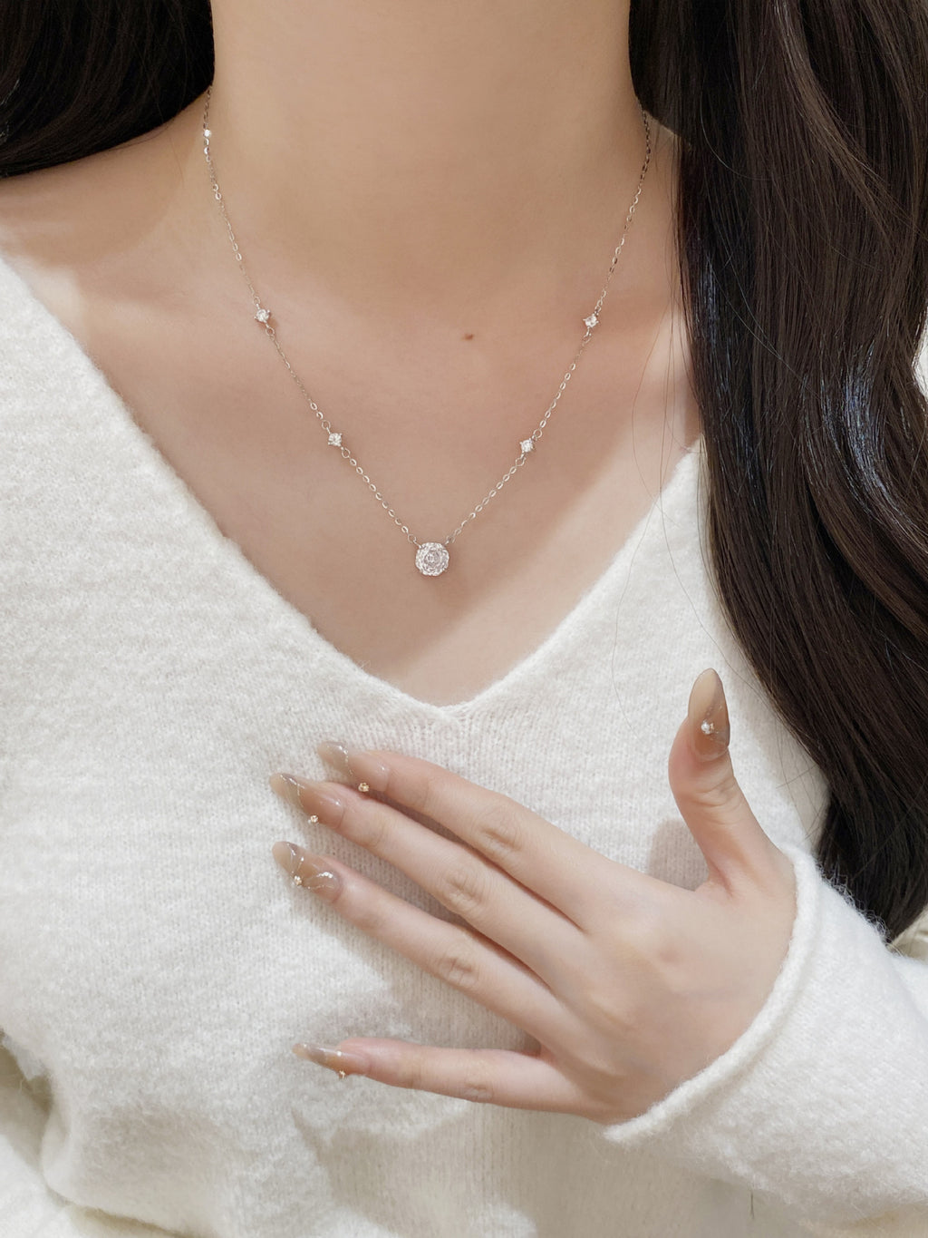 S925 Sterling Silver Super Sparkling Rose Cut Tricolor Necklace