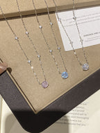 S925 Sterling Silver Super Sparkling Rose Cut Tricolor Necklace