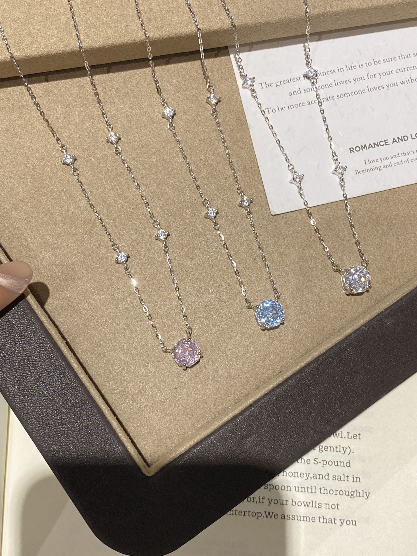 S925 Sterling Silver Super Sparkling Rose Cut Tricolor Necklace