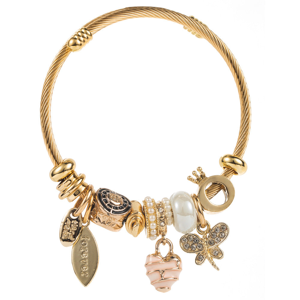 Vintage Heart Butterfly Stainless Steel Bracelet