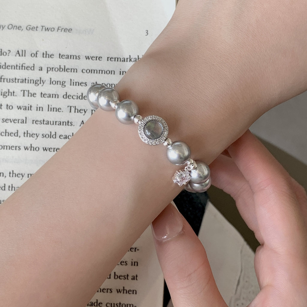 925 Sterling Silver Imitation Pearl Starry Sky Sapphire Handmade Bracelet
