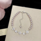 Micro-pave zircon four-leaf clover manta rose crystal pearl bracelet