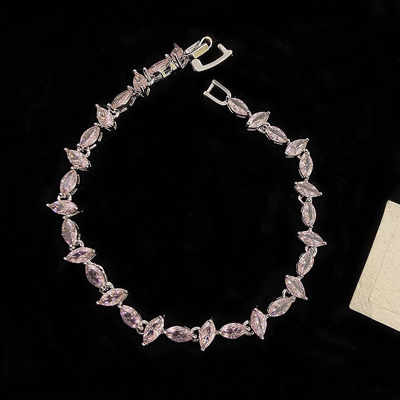 Pink zircon butterfly flower copper alloy bracelet