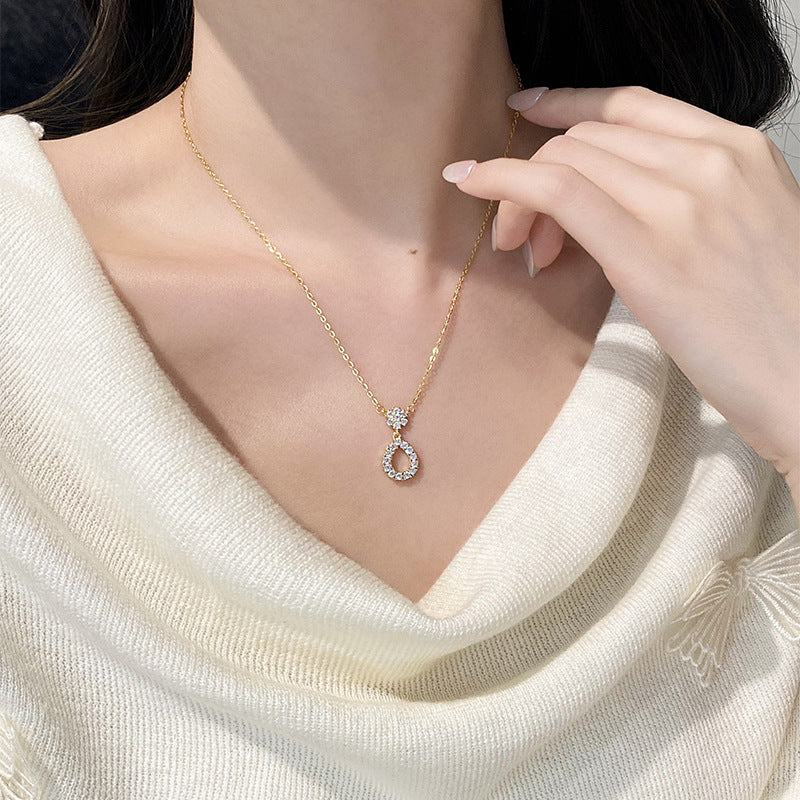 S925 Sterling Silver Full Diamond Teardrop Flower Zirconia Openwork Necklace