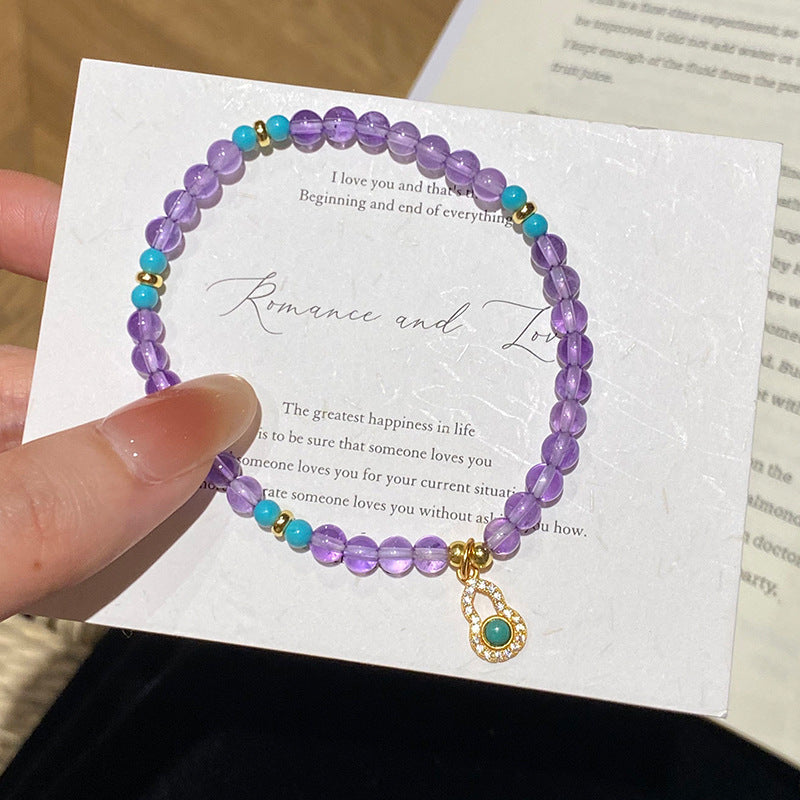 925 Sterling Silver Gourd Imitation Turquoise Natural Amethyst Fortune Bracelet