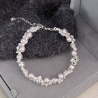 Diamond-set pearl bracelet, manta pearl copper alloy bracelet