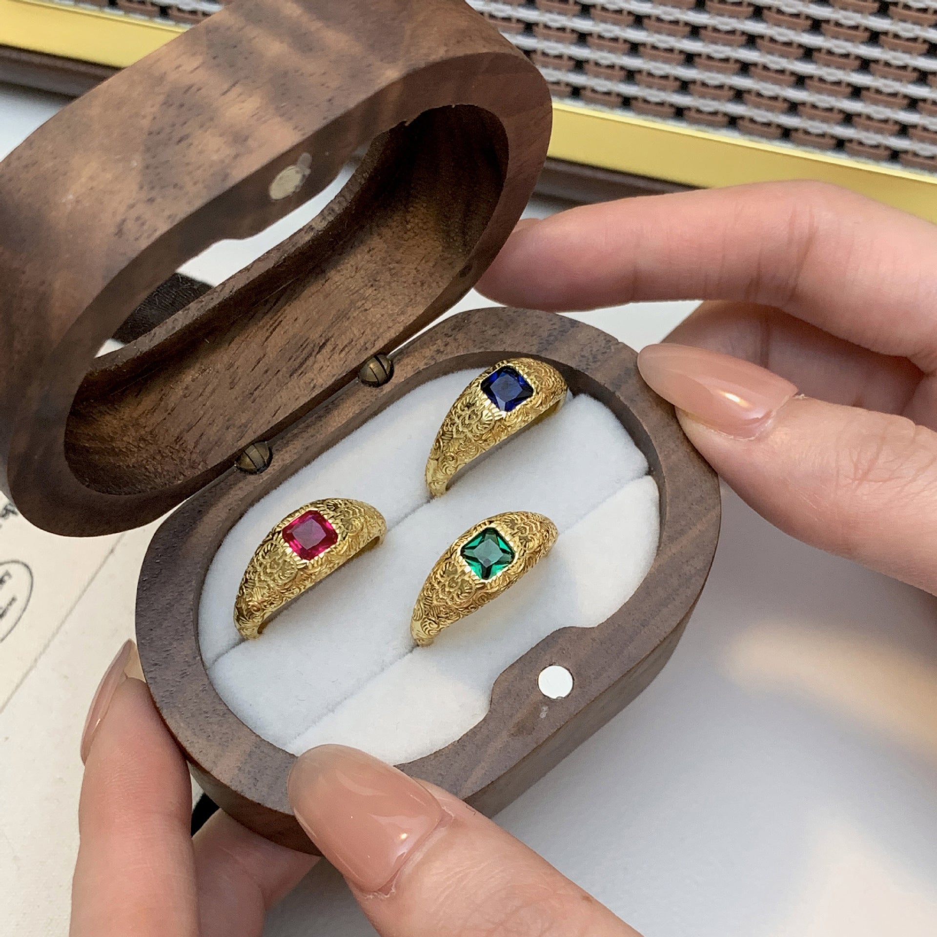 925 Sterling Silver Vintage Style Carved Square Diamond Ring