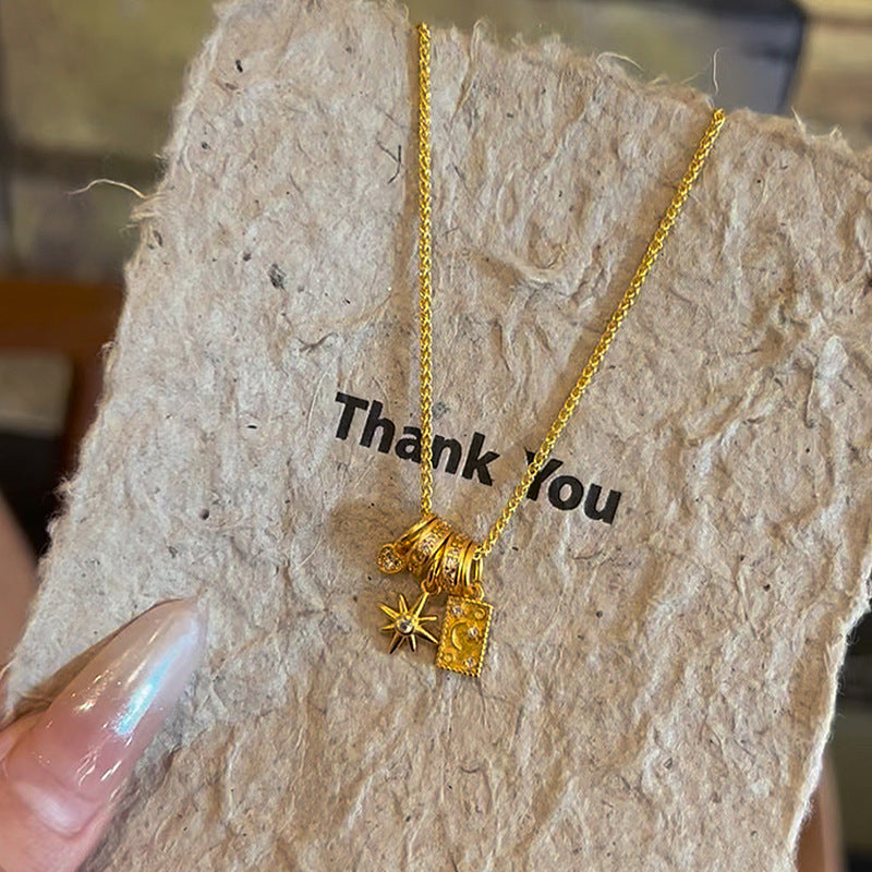 Sunflower-adorned star-shaped heart pendant copper alloy necklace