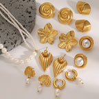 High-end floral pearl stainless steel stud earrings