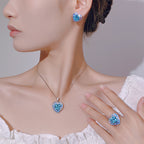 Classic Ocean Heart Inlaid Blue Zircon Copper Alloy Set