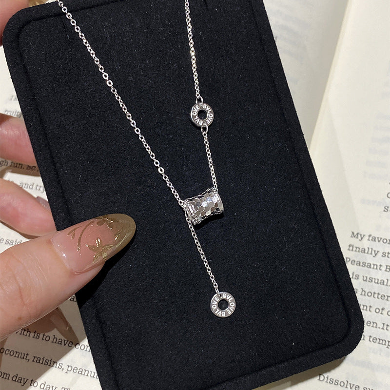 925 Sterling Silver Honeycomb Slim Waist Fish Scale Tassel Necklace