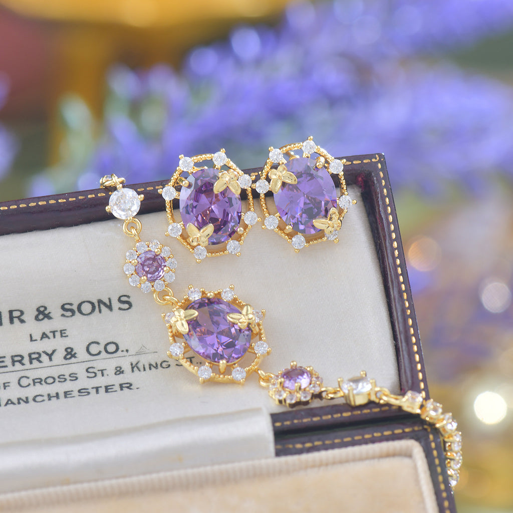 Purple zircon exquisite butterfly French light luxury copper alloy set